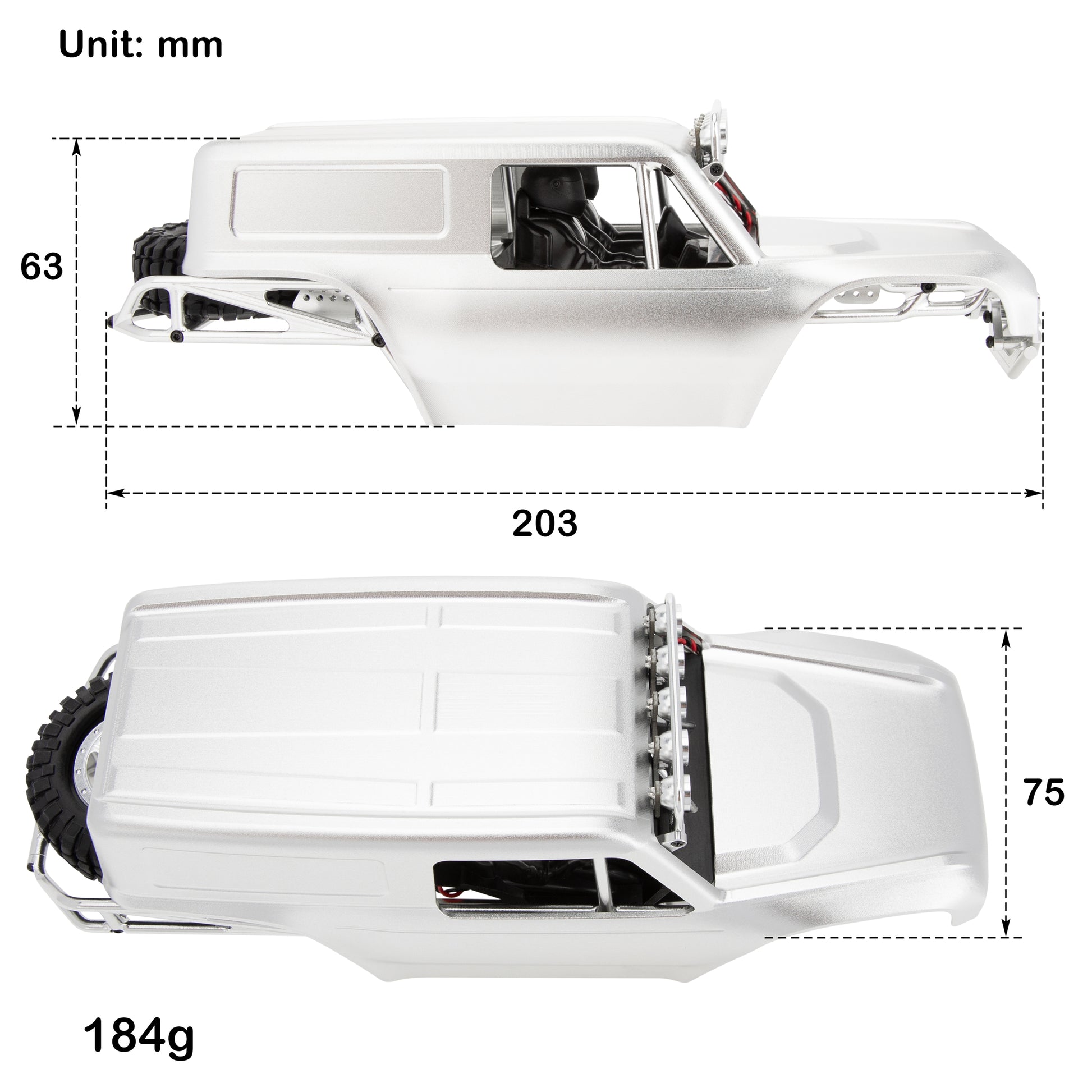 Silver MB24 Pro Aluminum alloy Body Shell and Silver Frame Kit Size