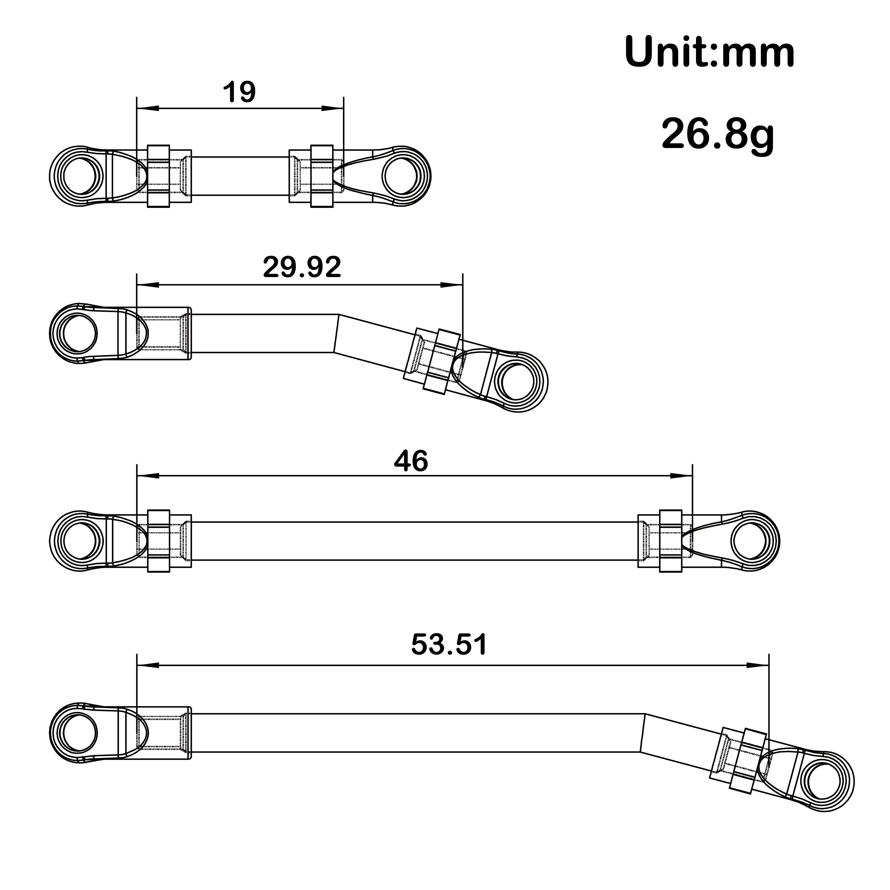MEUS Racing Metal High Clearance Chassis Links for 1/24 SCX24 Lexus GX