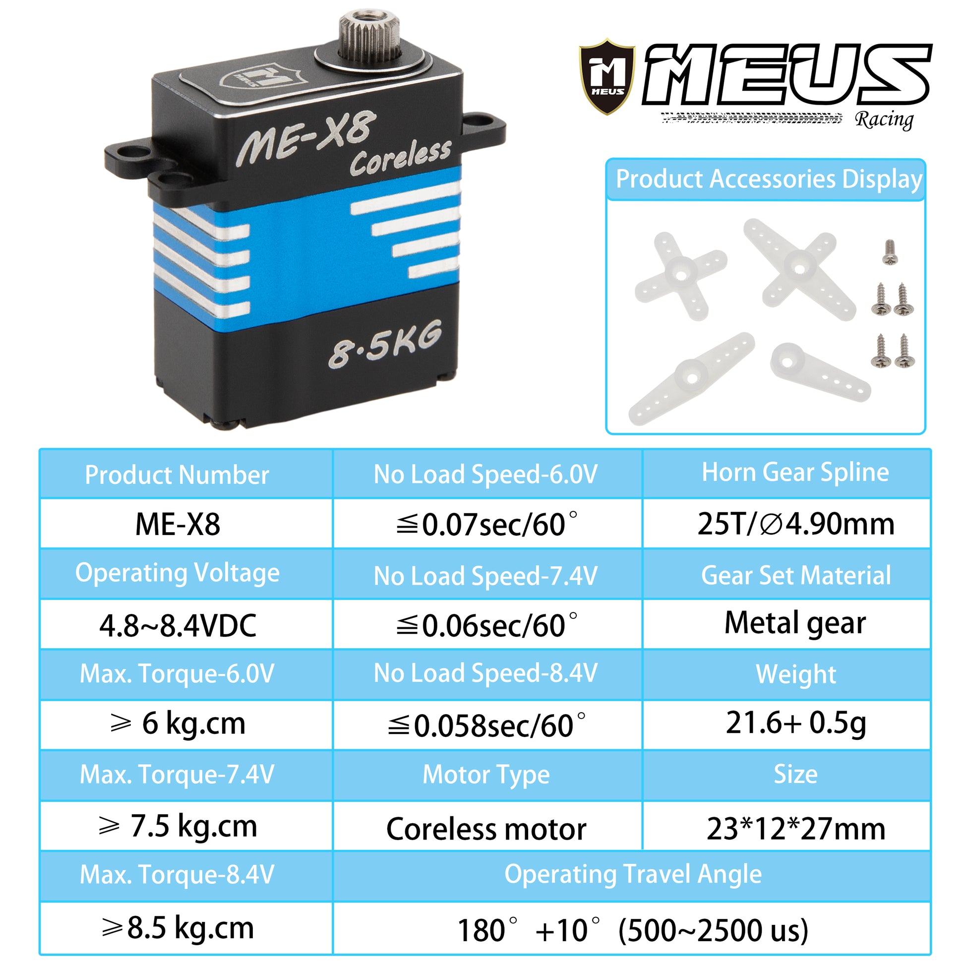V2 8.5KG Micro High Torque Servo Specifications