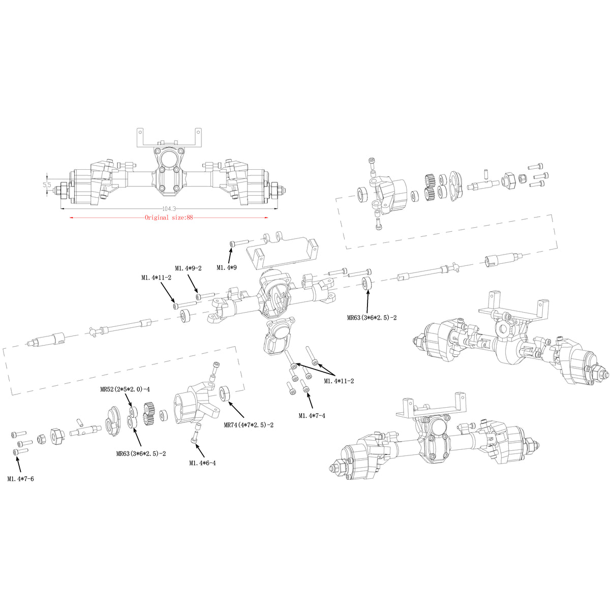 COPERCHIO CAMBIO ANTERIORE/POSTERIORE IN ALLUMINIO - SET 7 PEZZI Nero GPM AXIAL 1/24 SCX24 - Foto 8