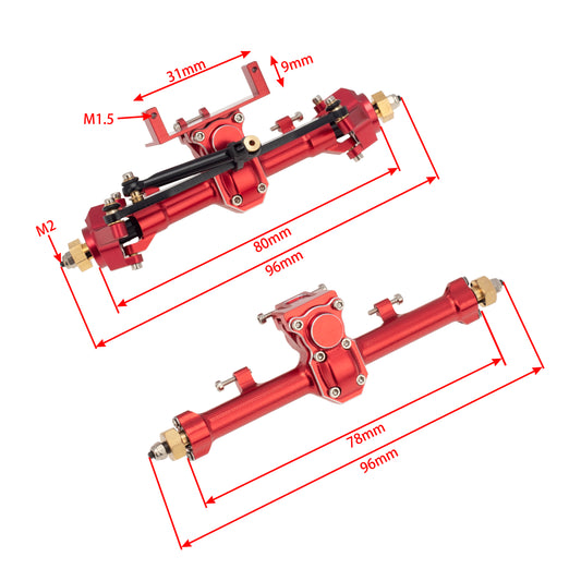 Meus Racing 1/24 RC Crawler Car CNC Aluminum Front and Rear Axle for Axial SCX24 90081 C10 JEEP