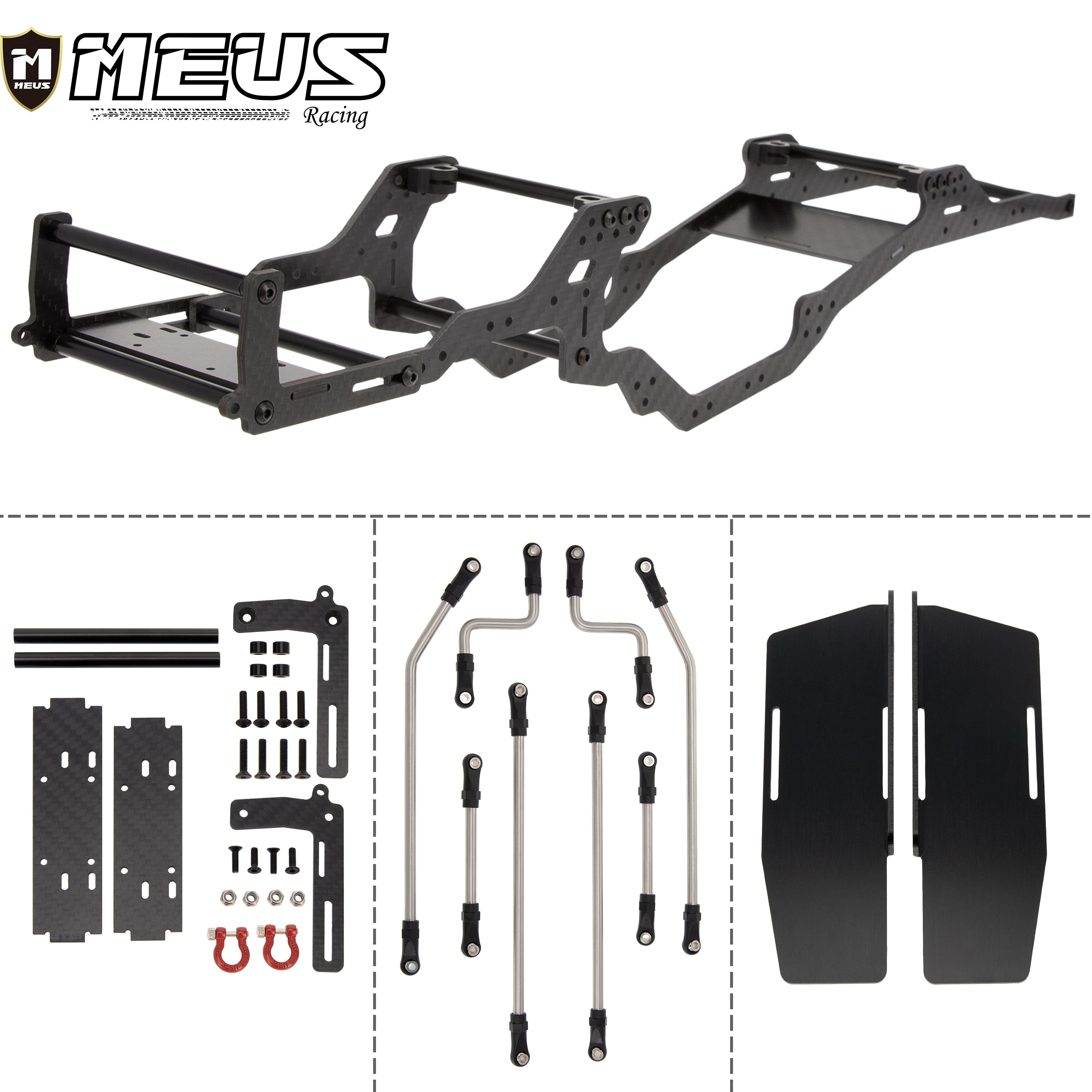 Meus Racing Carbon Fiber LCG Chassis Kit Frame Girder with Front Bumpe