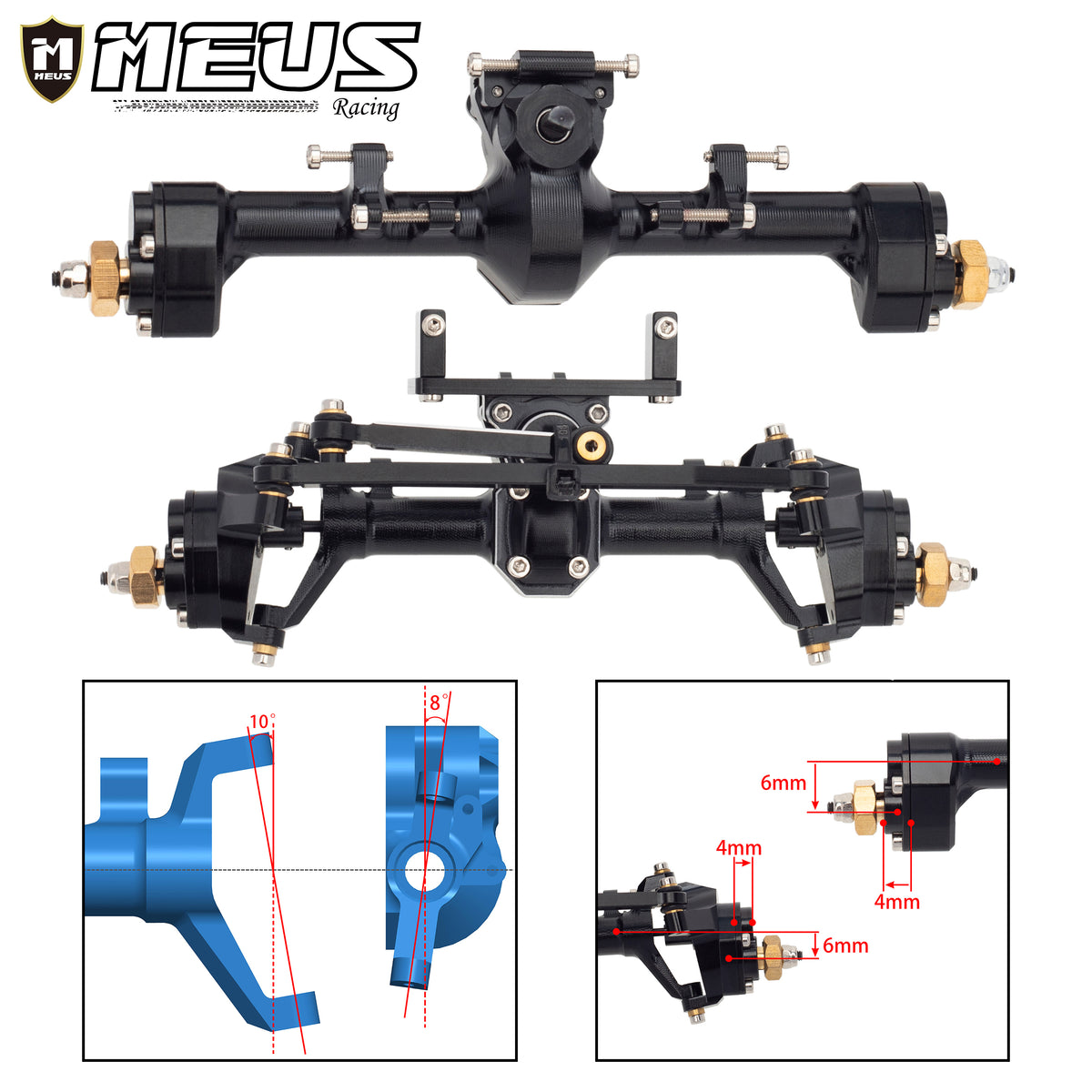 Meus Racing Aluminum Front/Rear Portal Axle Max C-Steering for Axial 1